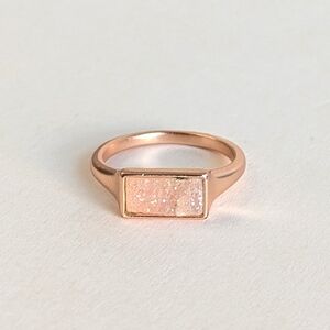 Kendra Scott Glenna Drusy Ring Rose Gold Rectangular Pink Iridescent Drusy sz 8